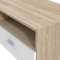 PILVI TV-møbel - Mat hvid og eg - Moderne - L 95 x D 36 x H 34,5 cm Matt vit och ek dekor