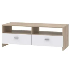 PILVI TV-møbel - Mat hvid og eg - Moderne - L 95 x D 36 x H 34,5 cm Matt vit och ek dekor