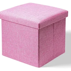 Pink Ottoman Opbevaringsboks med låg, Flad Opbevaringsboks, Legetøjskasse, Pouf Fodskammel med Opbevaring, Memory Box, Gadget Opbevaring Pink
