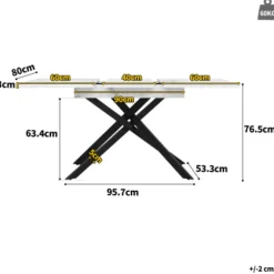 Pladsbesparende spisebord, der kan forlænges fra 120-160 cm, hvidt marmorlook og sorte metalben, til køkken og stue White+Black
