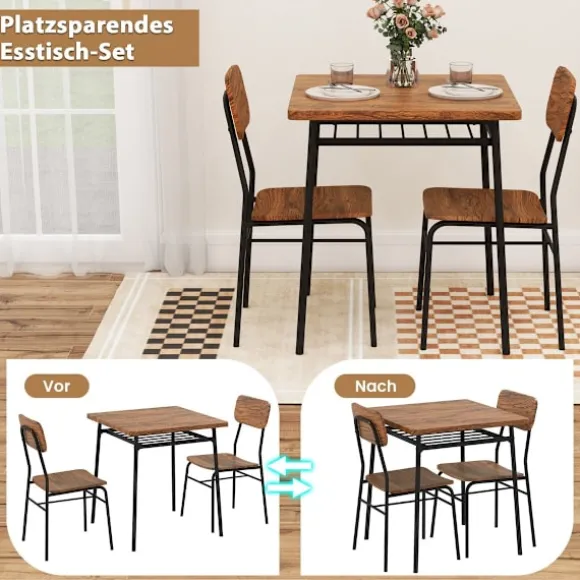 Pladsbesparende spisebordssæt med opbevaringshylde og 2 stole