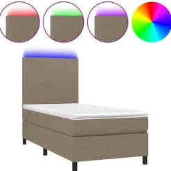 Plan seng med madras - Eksklusiv bolig - 80x200 cm - Taupe stof - Farvet LED-stripe