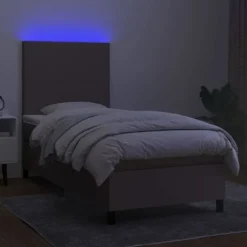Plan seng med madras - Eksklusiv bolig - 80x200 cm - Taupe stof - Farvet LED-stripe