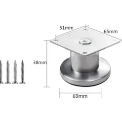 [PLPL] Justerbare skabsben - 4 justerbare møbelben i rustfrit stål (sølv) (3,8 cm)
