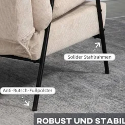 Polstret lænestol med fodskammel, lænestol med lænefunktion, polstret stol, hynde, tv-lænestol, 68 x 91,5 x 88 cm, beige