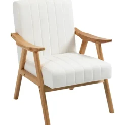 Polstret Loungestol I Fløjlslook Med Armlæn, Scandi Design, Cremefarvet, 68X74X82Cm