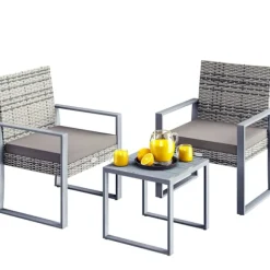 Polyrattan balkonsæt, 3 dele, grå, vejrbestandig