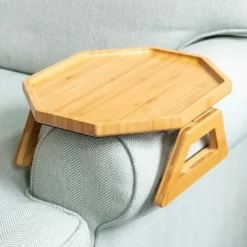 (Pow yeah!) Bambus sofabord til armlæn, Clip On bakke sofabord til sofaer. Sofaarmbakke
