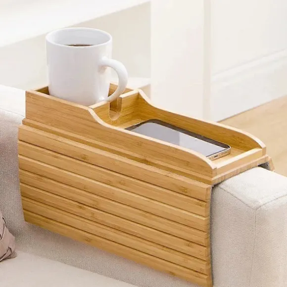 (Pow yeah!) Sofakopholder, Sofadrikkeholder, Naturlig Bambus Sofakopholder Armlæsbakke, Bærbar Sofa A