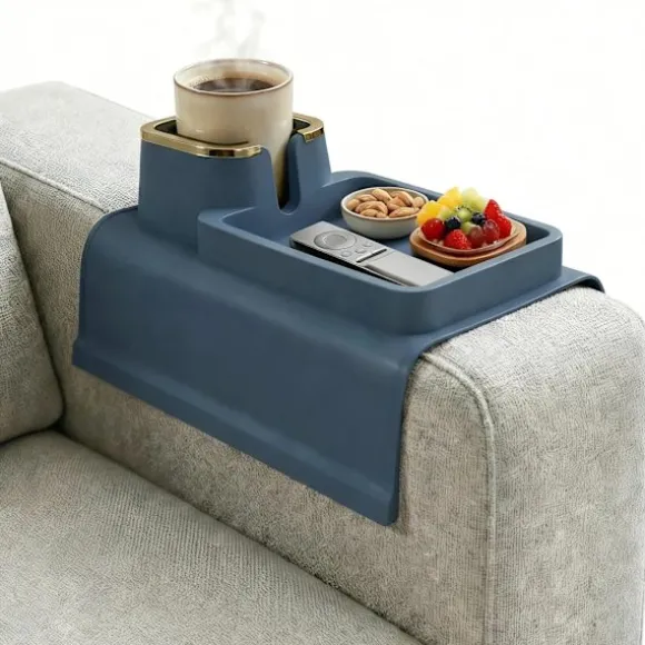 Premium armlænsorganizer med vægtet skridsikkert design, guldkantet bakke holder drikkevarer, fjernbetjening og telefon sikker. Sofa, lænestol, h Blue | Fyndiq