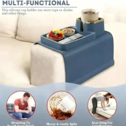 Premium armlænsorganizer med vægtet skridsikkert design, guldkantet bakke holder drikkevarer, fjernbetjening og telefon sikker. Sofa, lænestol, h Blue | Fyndiq