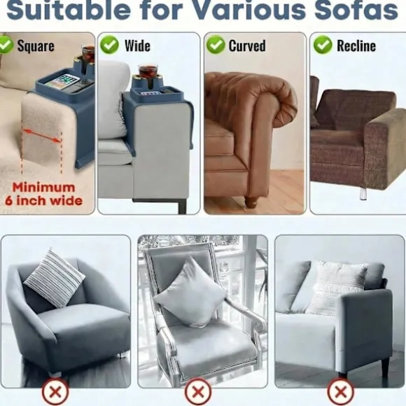 Premium armlænsorganizer med vægtet skridsikkert design, guldkantet bakke holder drikkevarer, fjernbetjening og telefon sikker. Sofa, lænestol, h Blue | Fyndiq