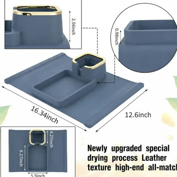 Premium armlænsorganizer med vægtet skridsikkert design, guldkantet bakke holder drikkevarer, fjernbetjening og telefon sikker. Sofa, lænestol, h Blue | Fyndiq