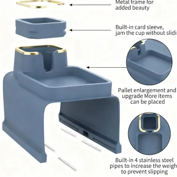 Premium armlænsorganizer med vægtet skridsikkert design, guldkantet bakke holder drikkevarer, fjernbetjening og telefon sikker. Sofa, lænestol, h Blue | Fyndiq