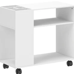 Printerstativ med hylder, hvid, 70 x 34 x 60 cm