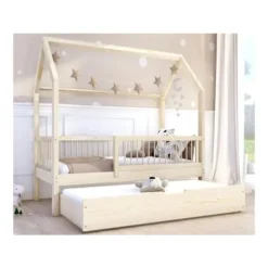 Profiwood - Seng med trille, skandinavisk stil, natur, 100×200 cm Naturlig