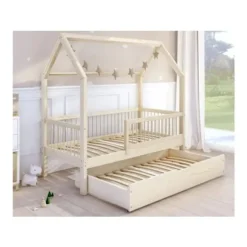 Profiwood - Seng med trille, skandinavisk stil, natur, 100×200 cm Naturlig