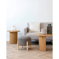 Puf med opbevaring 45x36 cm brun boucle effekt og naturfarvede ben brun