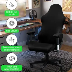 [QD] Gaming stolbetræk, med armlæn, sort strækbart stolbetræk, vaskbart, til gaming stol, computerstol, drejestol