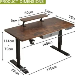 Radlove 140 cm elektrisk siddende ståbord med hylde, højdejusterbart skrivebord, stående skrivebord, brun kastanj