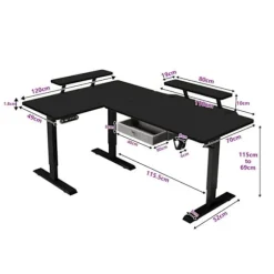 Radlove 160x120cm L Form Højdejusterbart hjørneskrivebord - elektrisk højdejusterbart siddestående skrivebord, farve sort Svart