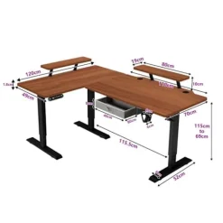 Radlove 160x120cm L Form Højdejusterbart hjørneskrivebord - elektrisk højdejusterbart sidde-stå skrivebord, eg farve Beige