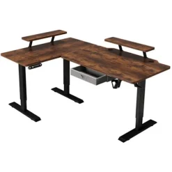Radlove 160x120cm L Form Hjørne Skrivebord-Elektrisk Højde Justerbart Sidde Stå Skrivebord, Vintage brun farve kastanj