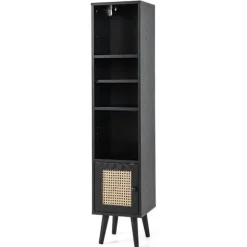 Rattan bogreol med 4 hylder & dør, Boho Style