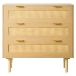 Rattan Kommode - DUOKU - ZD-25TB02 - 3 Skuffer - Naturligt Træ - Boheme Design naturligt trä