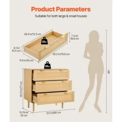 Rattan Kommode - DUOKU - ZD-25TB02 - 3 Skuffer - Naturligt Træ - Boheme Design naturligt trä