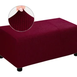 Rød, M Ottoman Slipcover Velvet Fodskammel Betræk Stor Fodstøtte Pouf