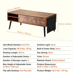 Recliner Kaffebord - DUOKU - Firkantet 39,4 tommer - Brun - 2 Opbevaringslommer - 30 kg Belastning