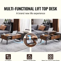 Recliner Kaffebord - DUOKU - Firkantet 39,4 tommer - Brun - 2 Opbevaringslommer - 30 kg Belastning
