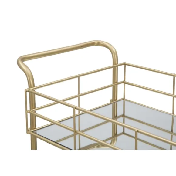 Rektangulær guldfarvet metalvogn, 3 spejlhylder