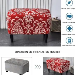 Rektangulært fodskammelbetræk til møbelbeskyttelse, strækbart ottomanbetræk med elastikbånd, nem pleje genanvendeligt barokstil opbevaringsskammelbetræk, | Fyndiq