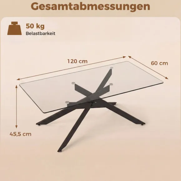 Rektangulært sofabord i glas, sort, 120x60 cm