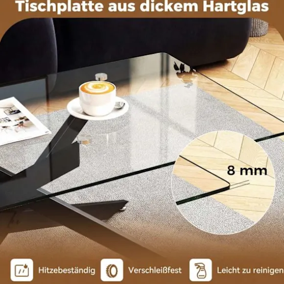 Rektangulært sofabord i glas, sort, 120x60 cm