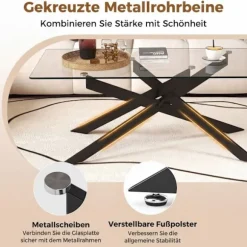 Rektangulært sofabord i glas, sort, 120x60 cm