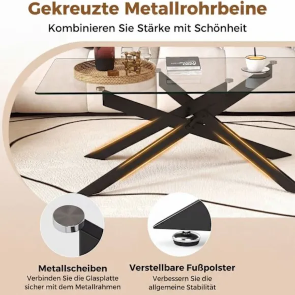 Rektangulært sofabord i glas, sort, 120x60 cm