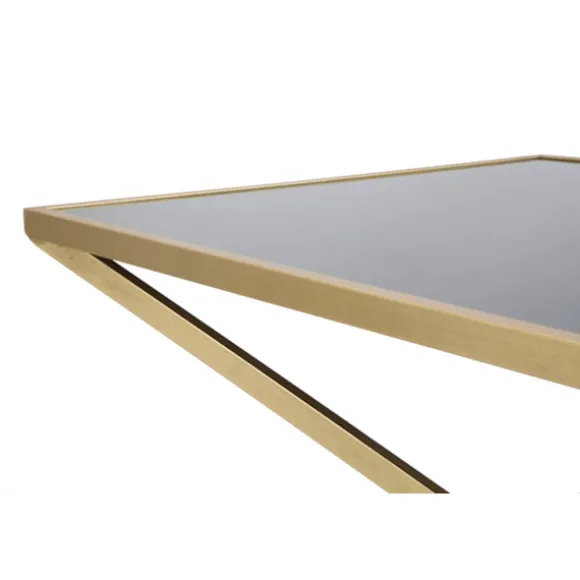 Rektangulært sofabord i guld, sort glasplade, 110x60x45 cm