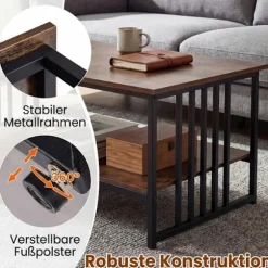 Rektangulært sofabord med 2 hylder, metalstel