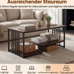 Rektangulært sofabord med 2 hylder, metalstel