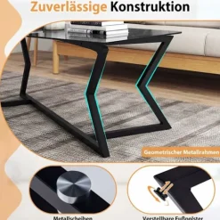 Rektangulært sofabord med hærdet glasplade og metalstel