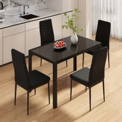 Rektangulært Spisebord 120 cm til 4 personer - COSTWAY - Glasplade - Metalramme til Køkken, Stue