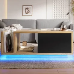 Retro skænk som rumdeler med LED - træ- og metaldesign, dæmpbar, smart opbevaringsplads Natural