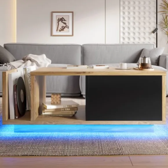 Retro skænk som rumdeler med LED - træ- og metaldesign, dæmpbar, smart opbevaringsplads Natural