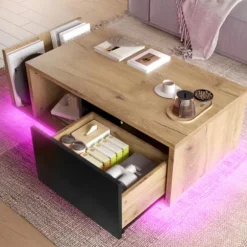 Retro skænk som rumdeler med LED - træ- og metaldesign, dæmpbar, smart opbevaringsplads Natural
