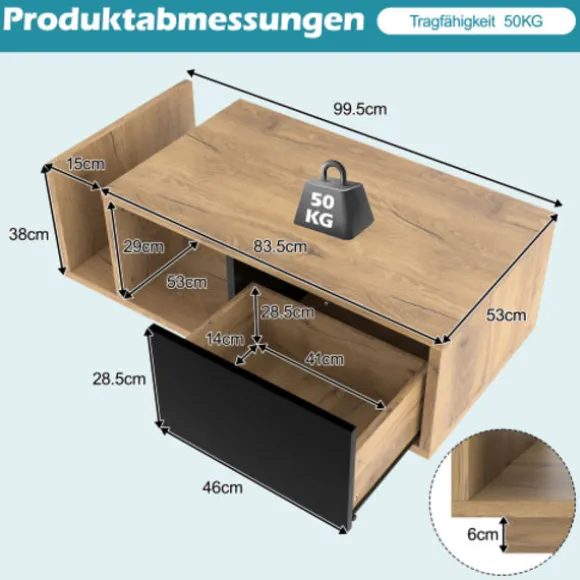 Retro skænk som rumdeler med LED - træ- og metaldesign, dæmpbar, smart opbevaringsplads Natural