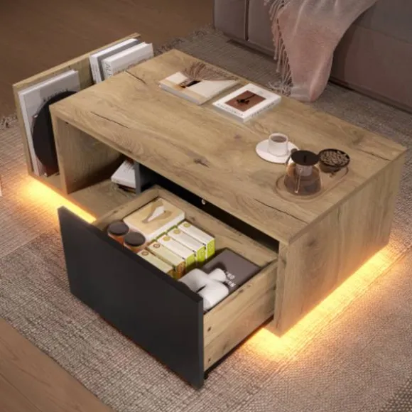 Retro skænk som rumdeler med LED - træ- og metaldesign, dæmpbar, smart opbevaringsplads Natural