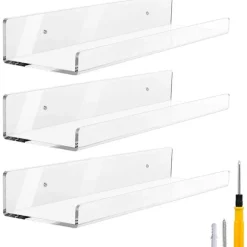 Robuste, klare akryl flydende hylder, Grade-A akryl vægmonterede hylder, nem installation for en moderne krystaludstilling i dit opholdsrum (3"
